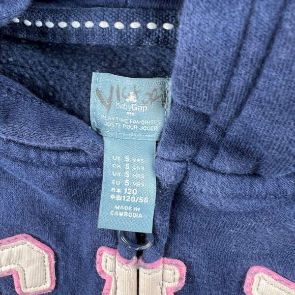Baby Gap Girls Big Logo Hoodie Navy Blue and Pink Size 5 Years - Picture 5 of 8